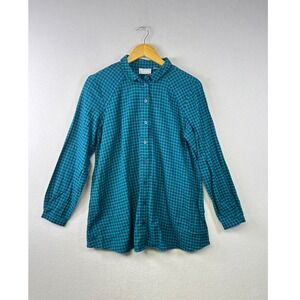 Joan Rivers Gingham Plaid 100% Cotton Button Down‎ Shirt Long Sleeve Women's S